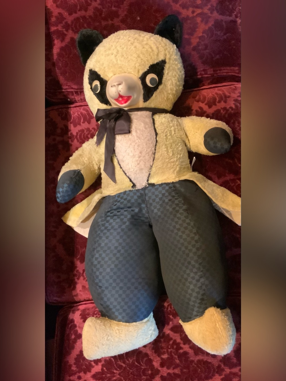 RARE Vintage 50s Plush Tuxedo Teddy Bear